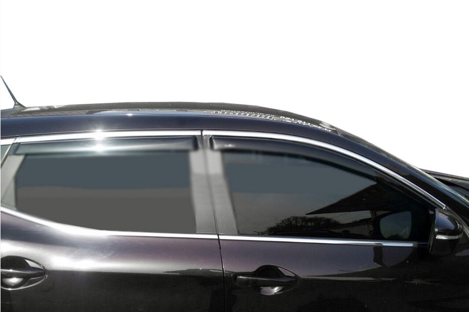 Nissan Qashqai 2014–2021 Logu vēja deflektori ar hroma līsti (4 gab., Libao) Image