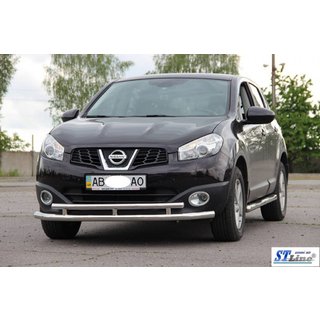 Priekšējais dubultais aizsargstienis ST016 (nerūsējošais tērauds) Nissan Qashqai 2010–2014 foto 2