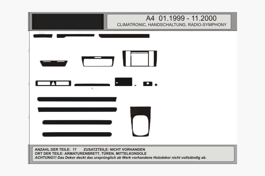 Audi A4 B5 1994–2001 Akcija! Paneļa apdares uzlikas koka imitācijā (1999-2001) Image