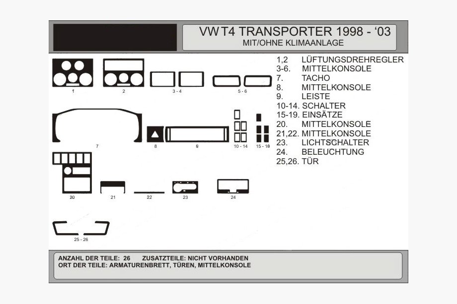 Volkswagen T4 Caravelle/Multivan 1990–2003 Akcija !!! Koka imitācijas priekšējā paneļa uzlikas, Hartman Image