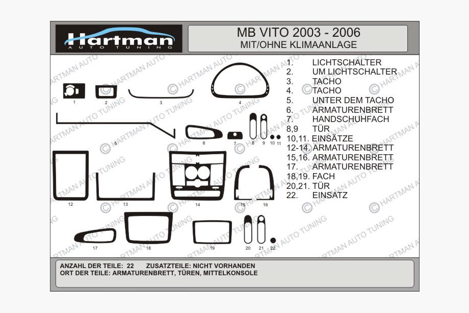 Mercedes Vito W639 2004–2014 Akcija!!! Paneļa apdares uzlikas (HARTMANN) koka imitācija Image