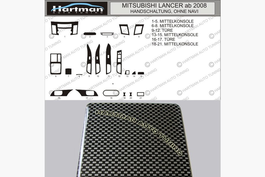 Mitsubishi Lancer X 2008– AKCIJA! Paneļa uzlikas ar oglekļa šķiedras imitāciju Image