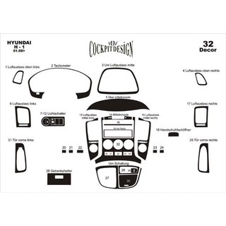 Paneļa uzlikas (lielais komplekts) Hyundai H300, H1, Starex 2008–2020 foto 2