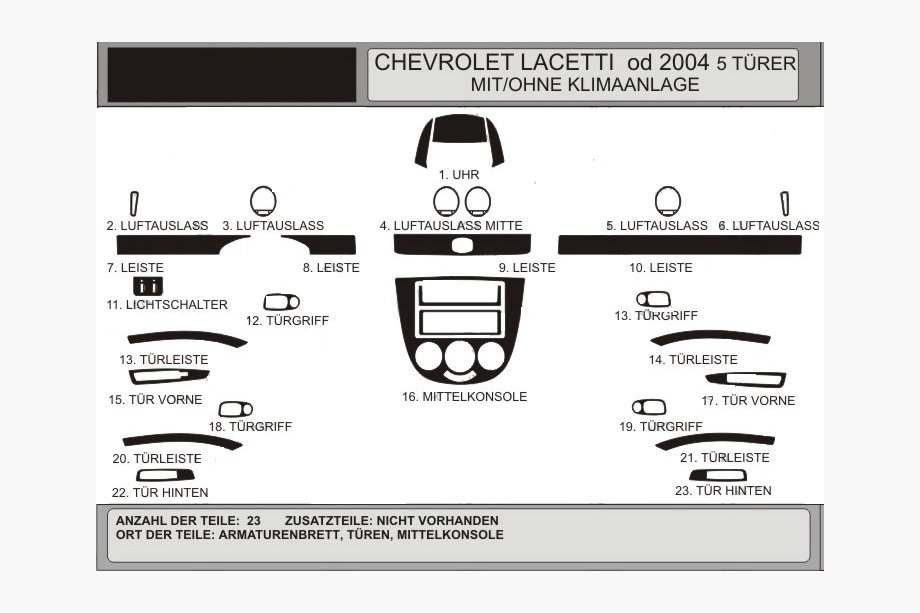 Chevrolet Lacetti 2003–2024 Instrumentu paneļa uzlikas Hatchback (Hartman) Alumīnijs Image