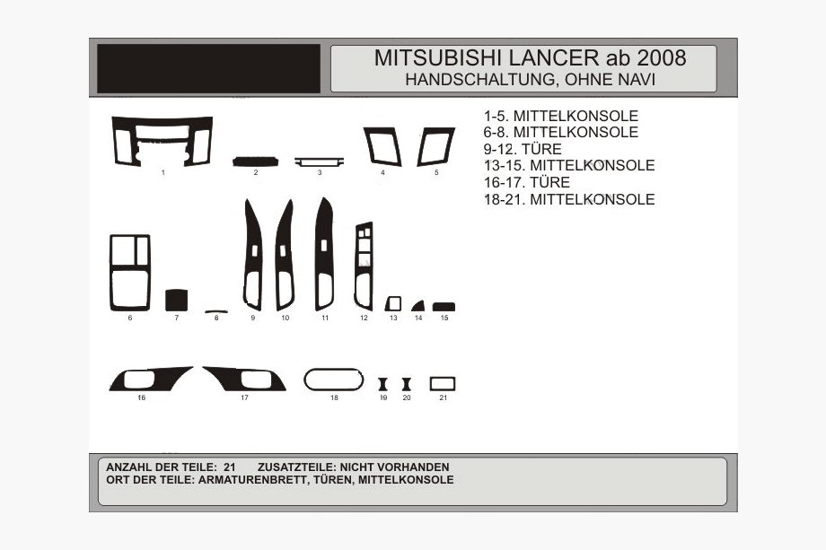Mitsubishi Lancer X 2008– Paneļa uzlikas (Hartman) Alumīnijs Image