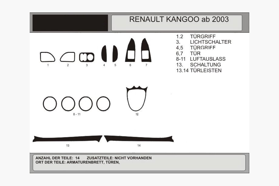 Renault Kangoo 1998–2008 Paneļa uzlikas (Hartman) Alumīnijs Image