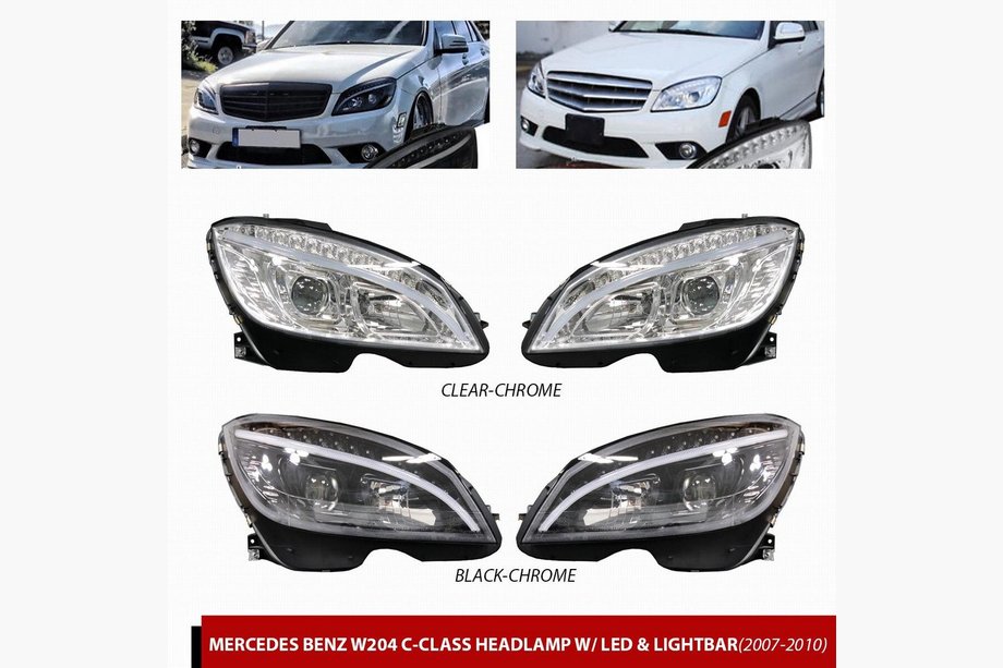 Mercedes C klase W204 2007–2015 LED priekšējie lukturi (2007-2011, 2 gab.) Melna Image