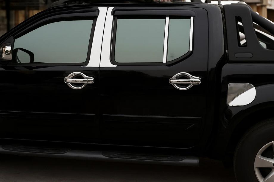 Nissan Navara 2006–2015 Hroma uzlikas durvju statņiem (6 gab., nerūsējošais tērauds) Image