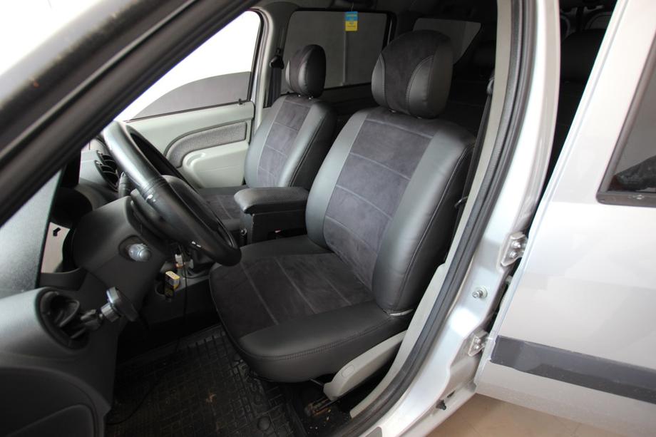 Renault Logan I 2005–2008 Auto sēdekļu pārvalki eko āda+audums+Alcantara Antara A001 (pilns salona komplekts) Image