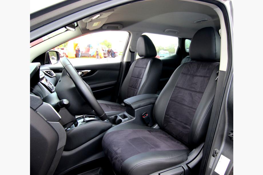 Nissan Qashqai 2014–2021 Auto sēdekļu pārvalki eko āda+audums+Alcantara Antara A001 (pilns salona komplekts) Foto 10