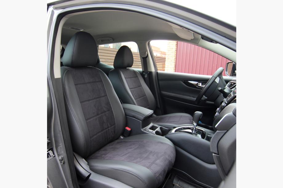 Nissan Qashqai 2014–2021 Auto sēdekļu pārvalki eko āda+audums+Alcantara Antara A001 (pilns salona komplekts) Foto 11