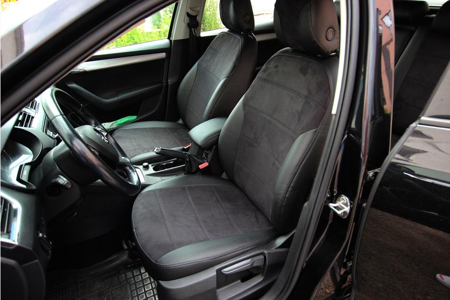 Skoda Octavia III A7 2013–2019 Auto sēdekļu pārvalki eko āda+audums+Alcantara Antara A001 (pilns salona komplekts) Foto 16