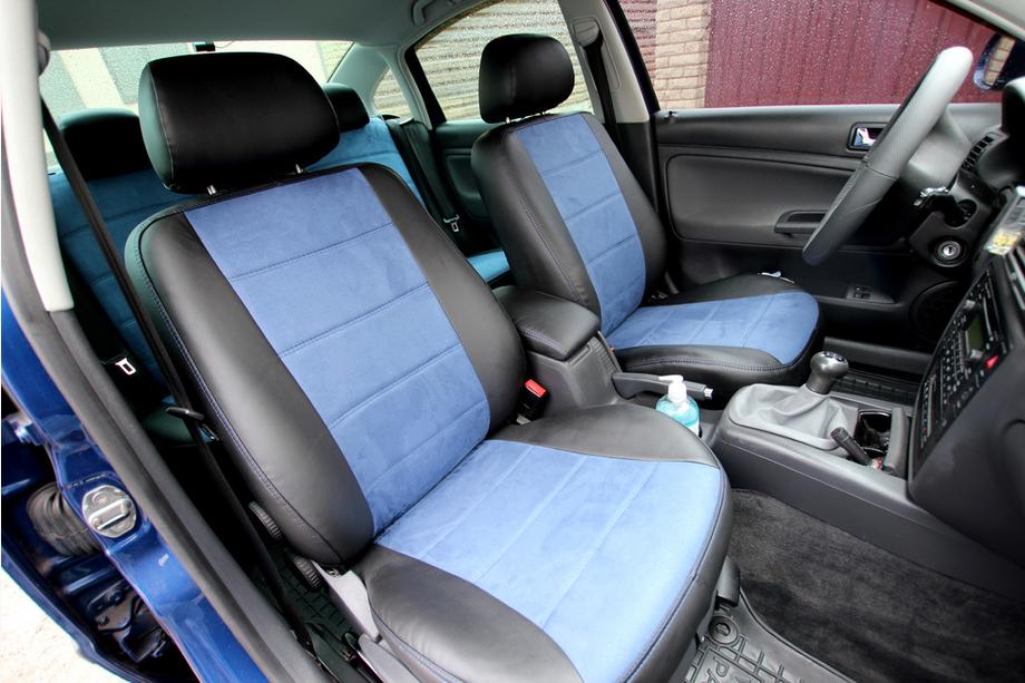 Volkswagen Passat B5 1997–2005 Autosēdekļu pārvalki no eko ādas + auduma + alcantara Antara A006 (pilns salona komplekts) Image