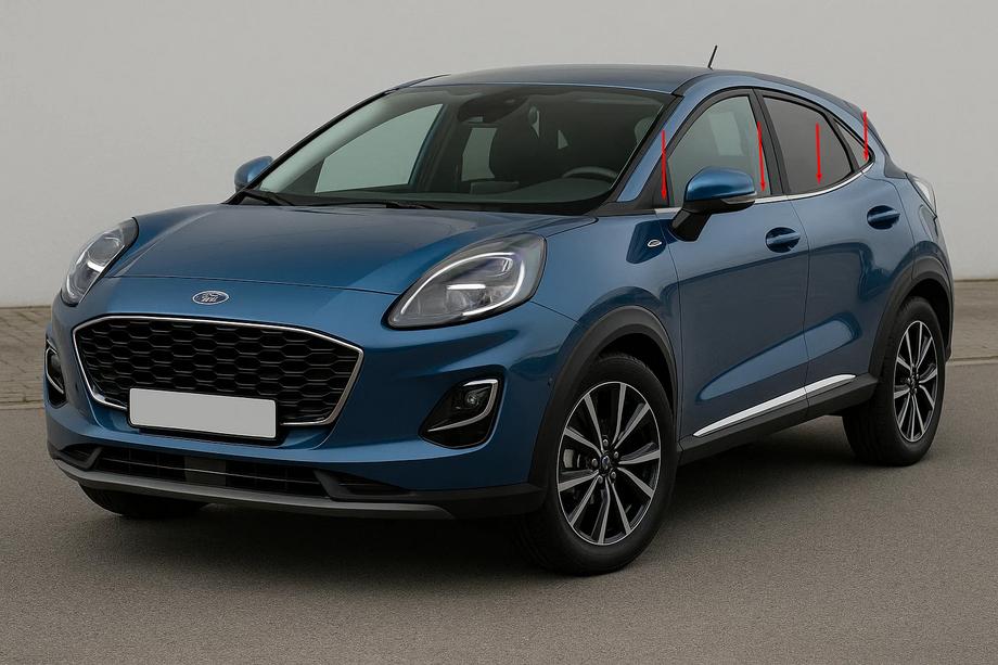Ford Puma 2019– Logu apakšējās hromētās līstes (8 gab., nerūsējošais tērauds) Image