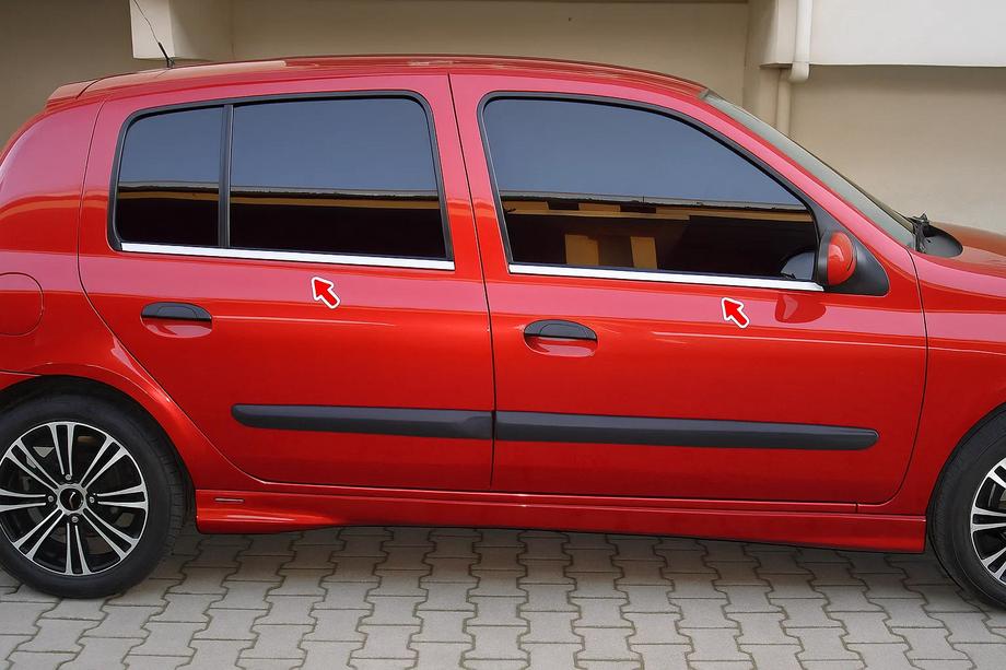 Renault Clio II 1998–2005 Ārējās logu apmales (HB, 4 gab., nerūsējošais tērauds) Foto 1