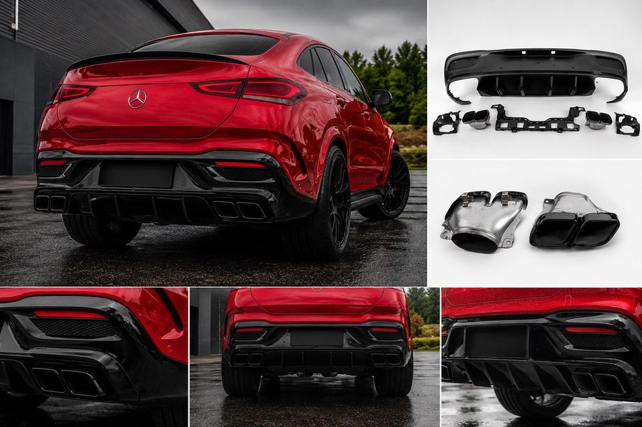 Mercedes GLE Coupé C167 2019– Aizmugurējais difuzors ar izpūtēja uzgaļiem, melns (GLE63 dizains) Image