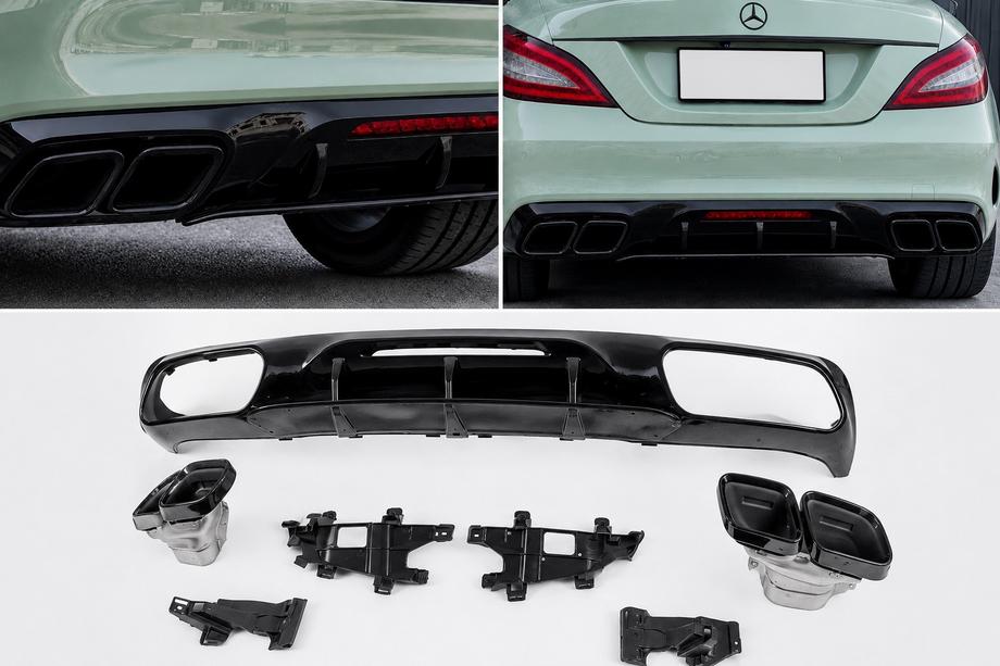 Mercedes CLS C218 2011–2018 Aizmugurējais difuzors ar izplūdes uzgaļiem Black (2015-2018, GT63 dizains) Image