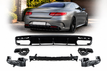 Mercedes S-class C217 Coupe 2014–2020 Aizmugurējais difuzors ar izpūtēja uzgaļiem Black (2018-2020) foto 1