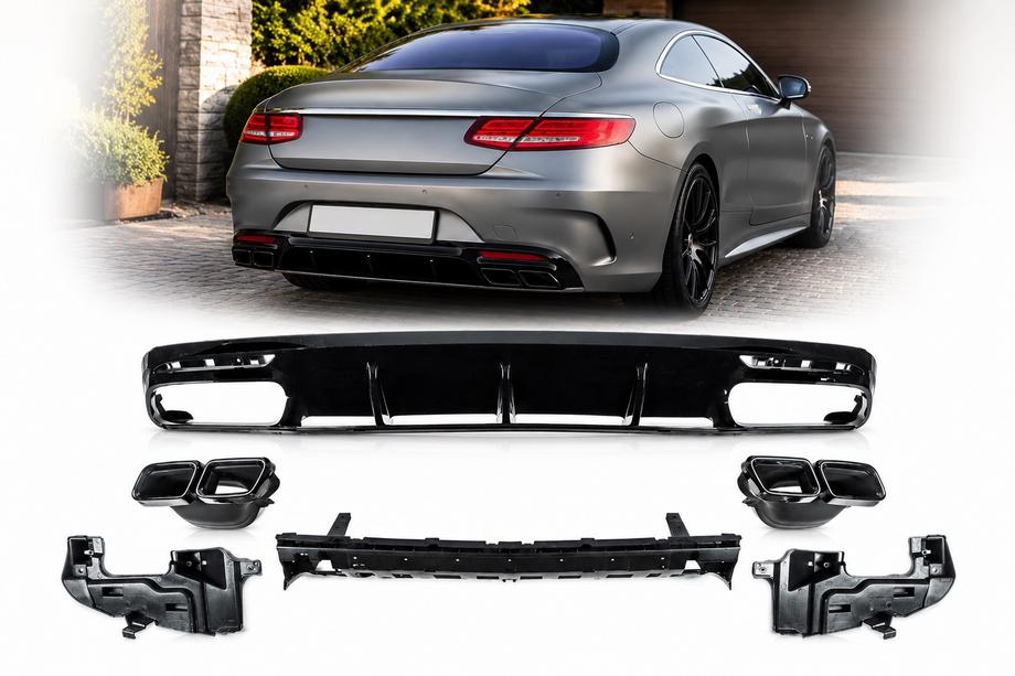 Mercedes S-class C217 Coupe 2014–2020 Aizmugurējais difuzors ar izpūtēja uzgaļiem Black (2018-2020) Image