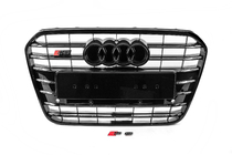 Audi A6 C7 2011–2017 Melna priekšējā radiatora reste ar melnu rāmi S-style (2011-2014) foto 1