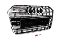 Audi A6 C7 2011–2017 Priekšējā melnā radiatora reste ar hroma rāmi S-Style (2014-2017) foto 3