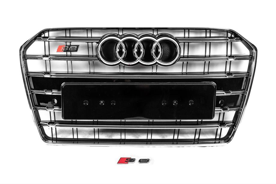 Audi A6 C7 2011–2017 Priekšējā melnā radiatora reste ar hroma rāmi S-Style (2014-2017) Image