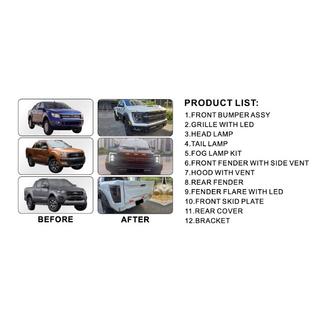 Virsbūves bodykit komplekts (F150 Raptor 2023 dizains) Ford Ranger 2011–2022 foto 3