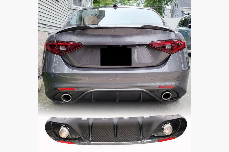 Alfa Romeo Giulia 2016–2022 Aizmugurējā bampera difuzors ar izplūdes uzgaļiem V2 (priekš Base, Carbon) Foto 1