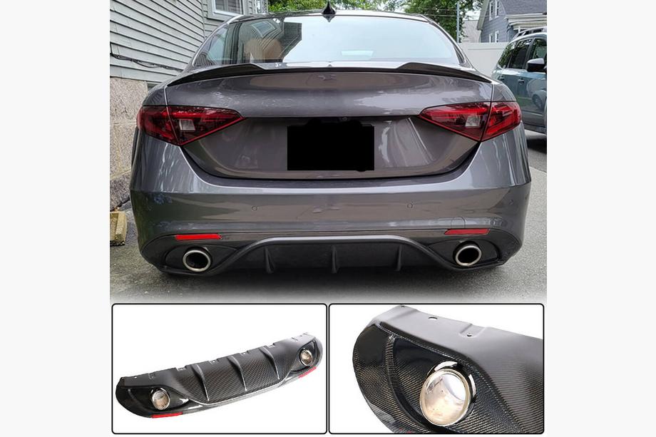 Alfa Romeo Giulia 2016–2022 Aizmugurējā bampera difuzors ar izplūdes uzgaļiem V2 (priekš Base, Carbon) Foto 2