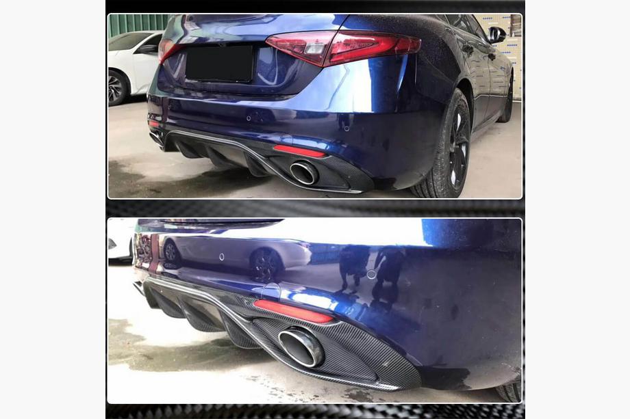 Alfa Romeo Giulia 2016–2022 Aizmugurējā bampera difuzors ar izplūdes uzgaļiem V2 (priekš Base, Carbon) Foto 5