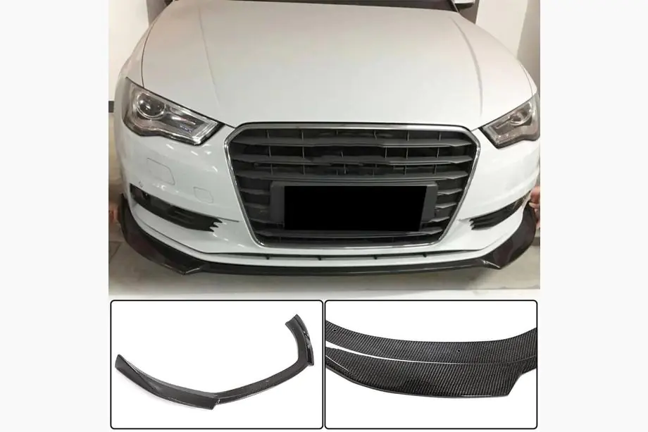 Audi A3 2012–2020 Priekšējā bampera lūpa Lip V1 (Base 2012-2016 Sedan, karbona šķiedra) Image