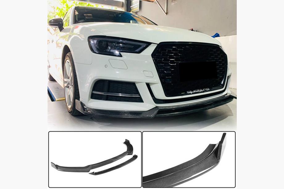 Audi A3 2012–2020 Priekšējā bufera lūpa Lip V4 (S-Line Sedan 2017-2020, oglekļa šķiedra) Image