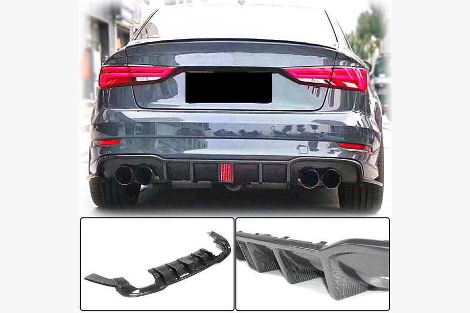 Audi A3 2012–2020 Aizmugurējā bampera difuzors V2 (S-Line Sedan 2017-2020, oglekļa šķiedra) Foto 1