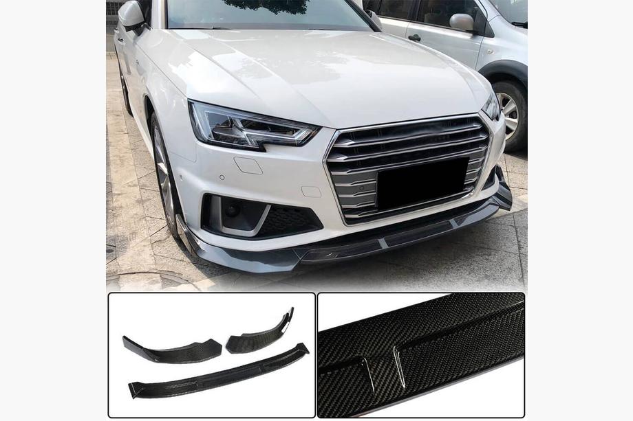 Audi A4 B9 2015–2024 Priekšējā bufera lūpa Lip V1 (S-Line Sedan 2015-2019, oglekļa šķiedra) Image
