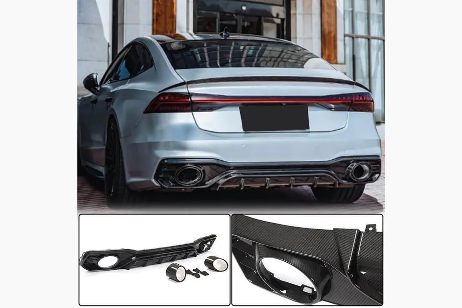 Audi A7 2018– Aizmugurējā bampera difuzors ar izpūtēja uzgaļiem (S-Line 2018-2022, dry carbon) Image