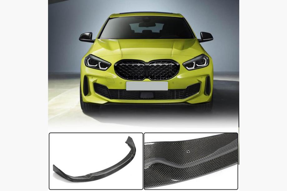 BMW 1. sērija F40 2019–2024 Priekšējā bampera lūpas uzlika Lip (M-Sport, oglekļa šķiedra) Foto 1
