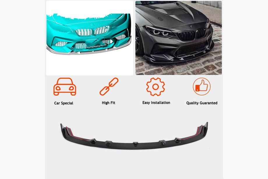 BMW 2. sērija F22/F23 2014–2021 Priekšējā bampera lūpas spoileris Lip V5 (F87 M2 Competition, karbons) Foto 2