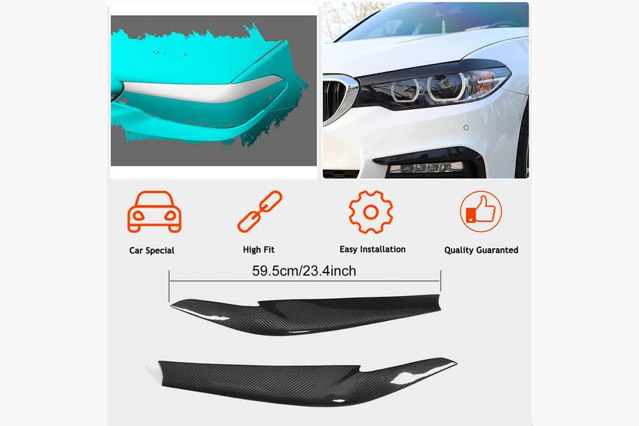 BMW 5. sērija G30/G31 2017–2023 Priekšējo lukturu uzacis, sausais karbons (2017-2020) Foto 2