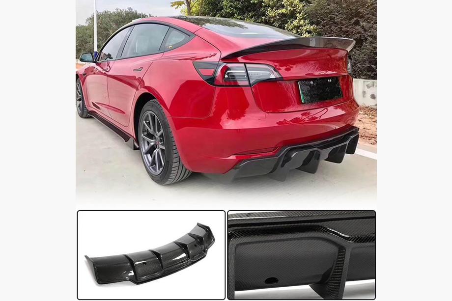 Tesla Model 3 2017– Aizmugurējā bampera difuzors V2 (2017-2023, Oglekļa šķiedra) Image
