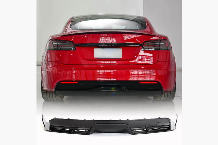 Tesla Model S 2012– Aizmugurējā bufera difuzors (2021+, oglekļa šķiedra) Image