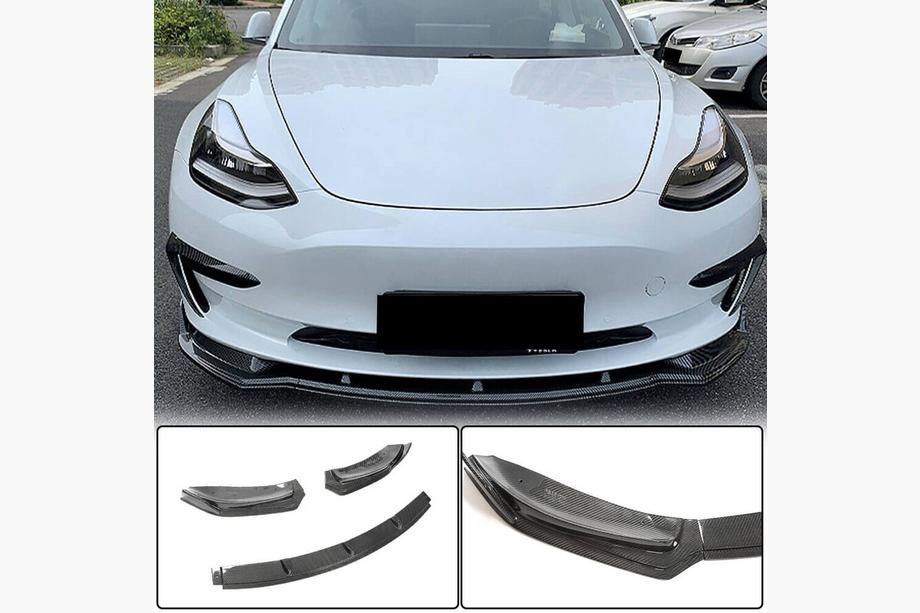 Tesla Model 3 2017– Priekšējā bampera lūpa Lip V5 (2017-2023, Carbon) Foto 1