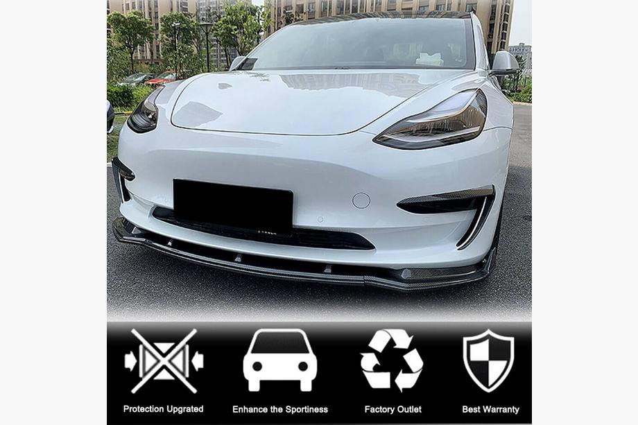 Tesla Model 3 2017– Priekšējā bampera lūpa Lip V5 (2017-2023, Carbon) Foto 2