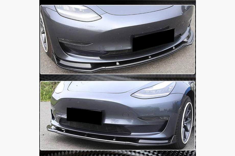 Tesla Model 3 2017– Priekšējā bampera lūpa Lip V5 (2017-2023, Carbon) Foto 4