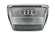 Audi A6 C6 2004–2011 RS stila priekšējais režģis (pelēks ar hromu) foto 5