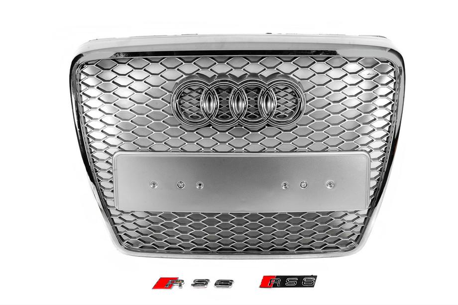 Audi A6 C6 2004–2011 RS stila priekšējais režģis (pelēks ar hromu) Image