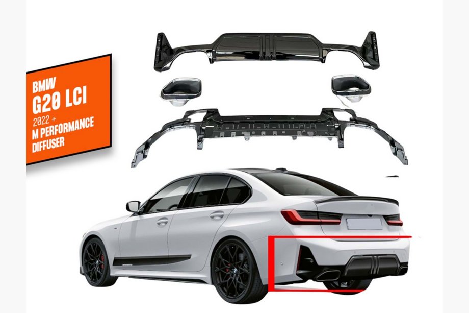 BMW 3. sērija G20/G21 2018– Aizmugurējais difuzors ar izpūtēja uzgaļiem DPT (2022+, M-Perfomance) Image