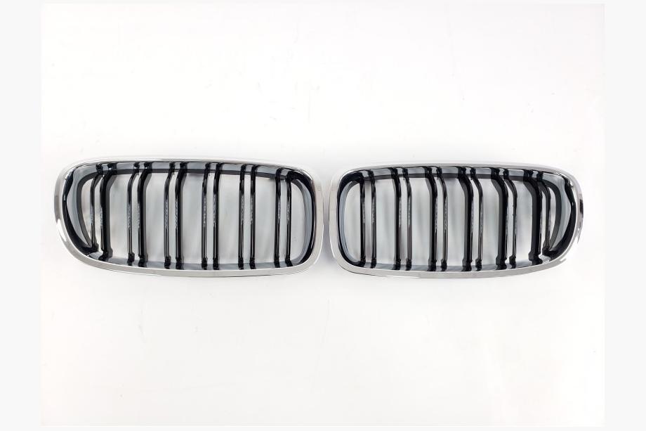 BMW 3. sērija F30/F31 2012–2019 M-Look nieru restes (spīdīgi melnas ar hroma apmali) Foto 2