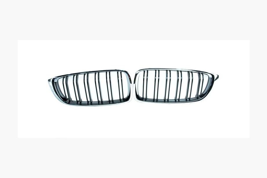 BMW 4 sērija F32/F33/F36 2012–2020 M-Look nieru restes (spīdīgi melnas ar hroma apmali) Foto 2