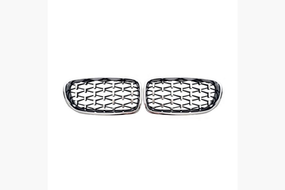 BMW 5. sērija F10/F11 2010–2016 Nieru režģis Diamond Silver (hroma apmale) Foto 2