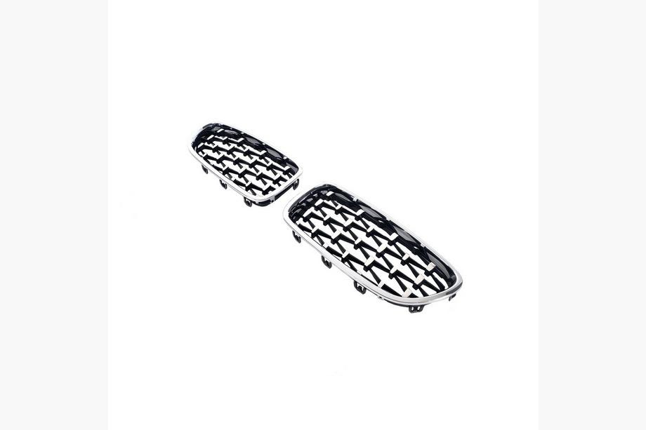 BMW 5. sērija F10/F11 2010–2016 Nieru režģis Diamond Silver (hroma apmale) Foto 4